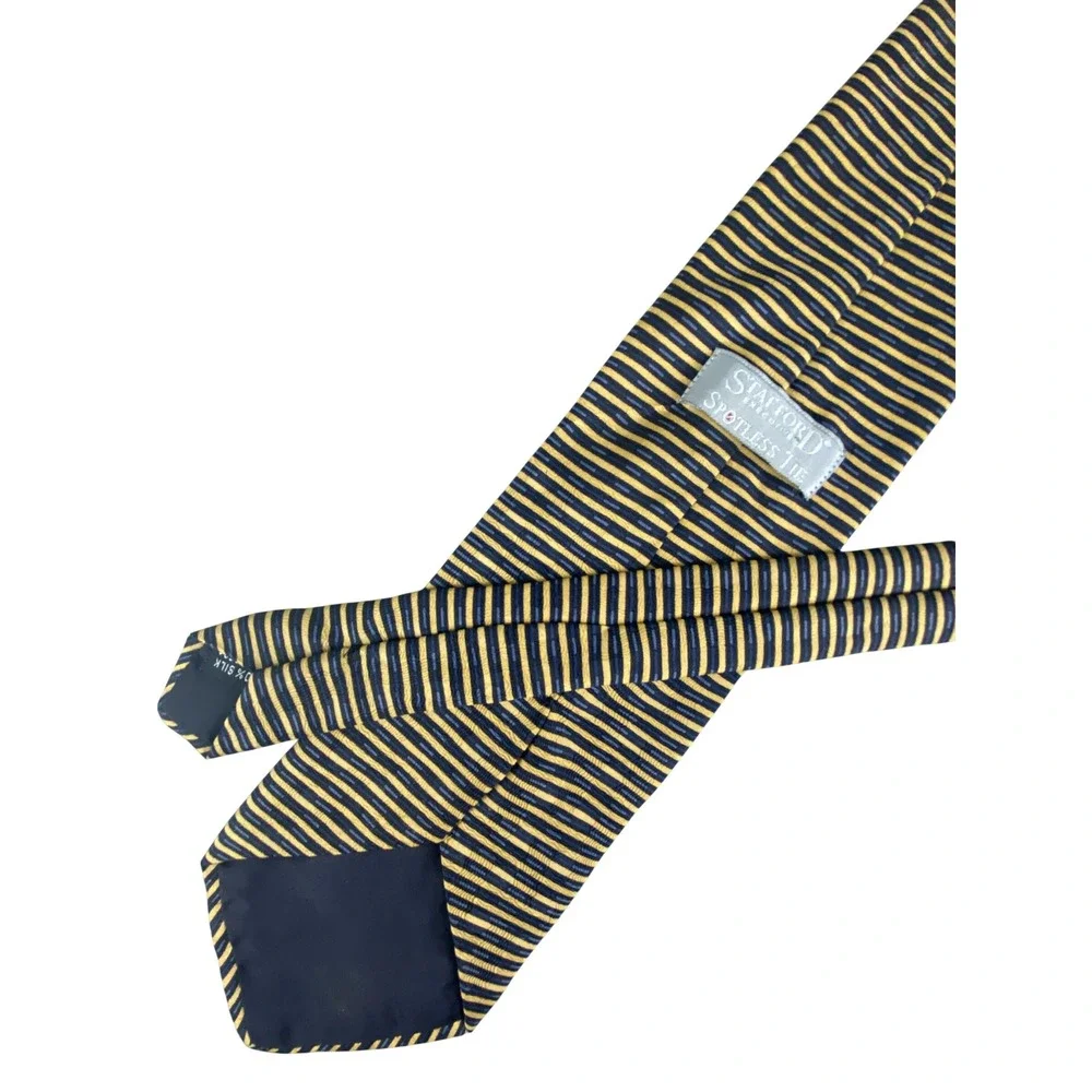 Stafford Mens Tie Striped Navy Gold Silk Spotless Professional Long 61x4